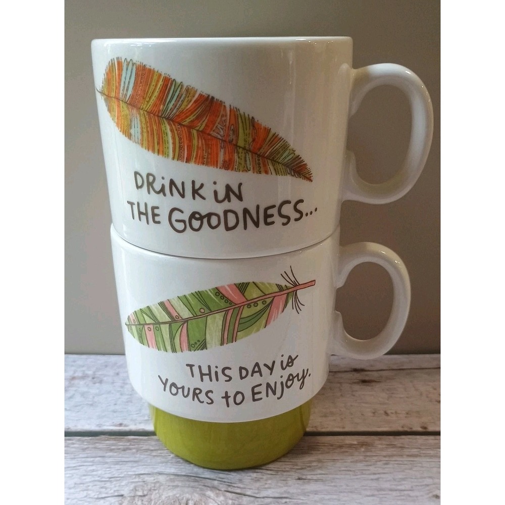 Hallmark Pair Of Drinking Mugs Feather Coffee Tea Goodness Day‎ Is Yours
